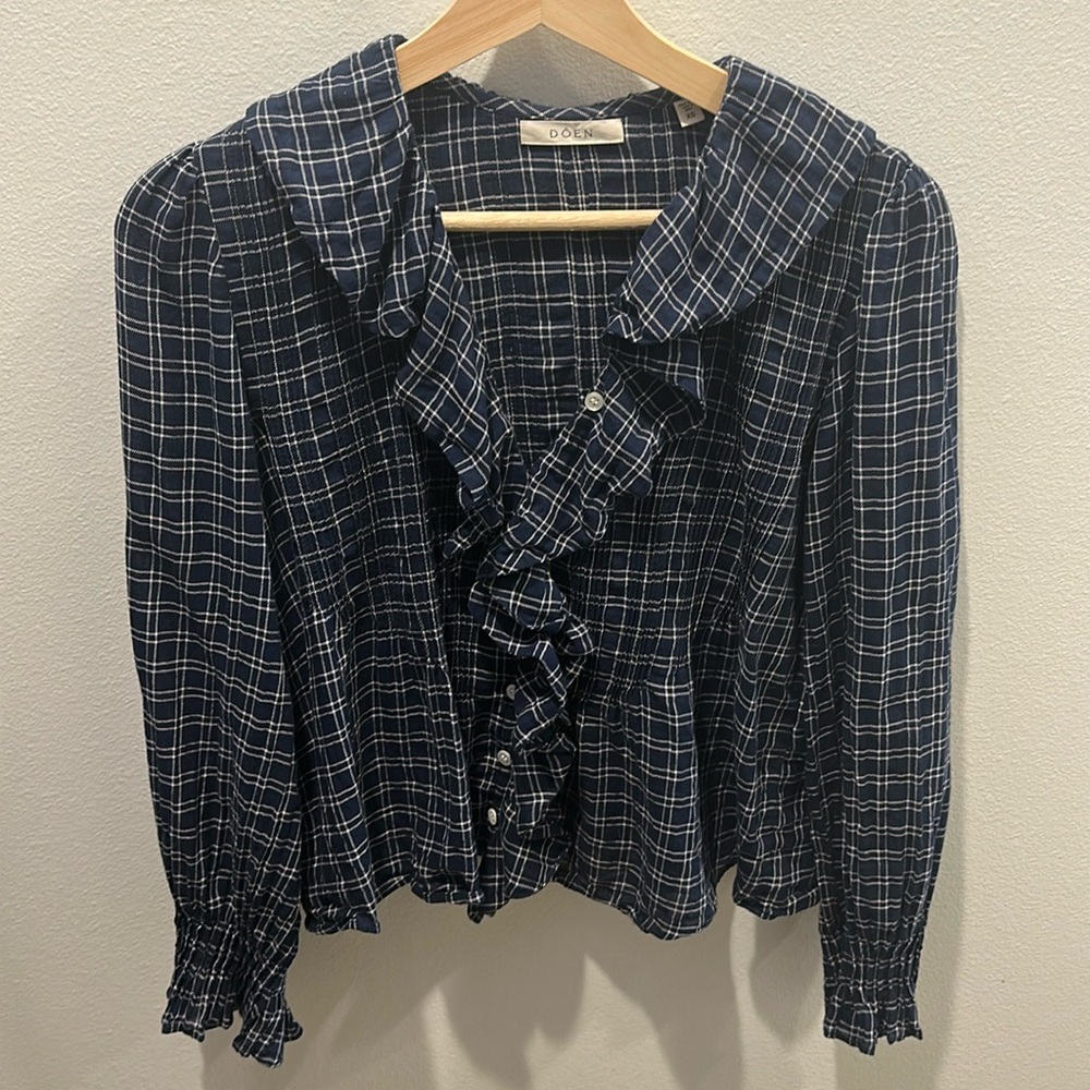 Doen Hardy blue plaid blouse XS